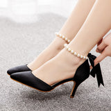 Thin-heeled Rhinestone Beaded Sandals