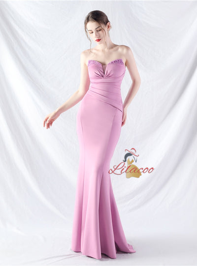 Memraid Strapless Pleats Beading Prom Dress