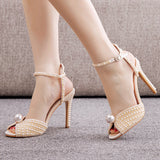 10cm Fishmouth High-heeled Pearl Sandals
