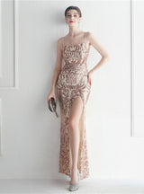 Spaghetti Straps Mermaid Sequins Prom Dress