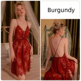 Sexy Lace Perspective Slit Suspender Nightdress