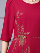 Purple Short Sleeve Beading Mother Of The Bride Dress