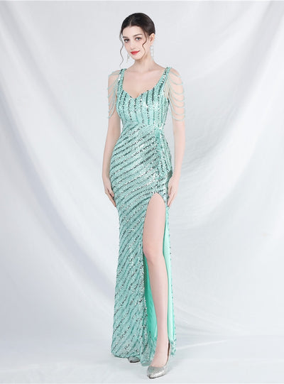 Mermaid Seuqins Straps Beading Prom Dress