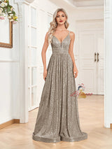 Deep V-neck Sequins Straps Prom Dress