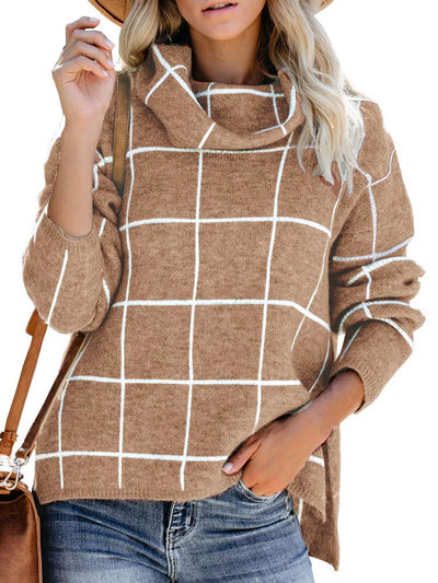 Checked Turtleneck Pullover Sweater