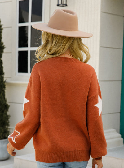 Round Neck Five-pointed Star Pullover Sweater
