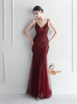 Sequins Tulle Spaghetti Straps Prom Dress