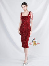 Mermaid Sequins Straps Beading Prom Dress