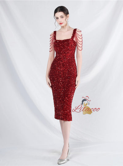 Mermaid Sequins Straps Beading Prom Dress