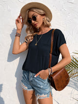 Casual Solid Color Pullover Loose Round Neck Top