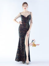 Spaghetti Straps Sequins Beading Prom Dress