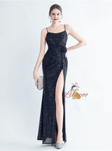 Mermaid Sequins Spaghetti Straps Split Prom Dress
