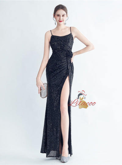 Mermaid Sequins Spaghetti Straps Split Prom Dress