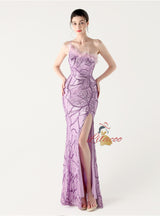 Mermaid One Shoulder Sequins Feather Prom Dress