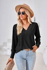V-neck Jacquard Button Loose T-shirt