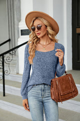 Solid Color Square Neck Loose Long Sleeve T-shirt
