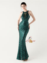 Mermaid Sequins Halter Beading Prom Dress