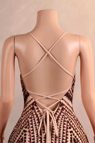 Burgundy Mermaid Sequins Feather Prom Dress