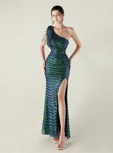 One Shoulder Mermaid Split Prom Dress