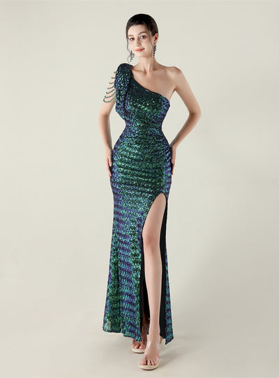 One Shoulder Mermaid Split Prom Dress