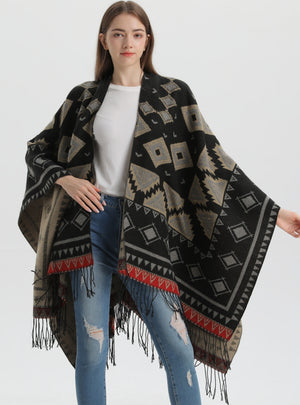 Geometric Split Shawl Thickened Warm Cloak