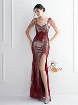 Mermaid Sequins Straps Beading Prom Dress