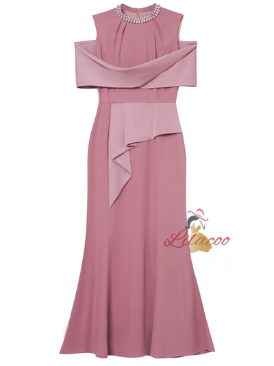 Burgundy Pleats Beading Pearls Mother Of The Bride Dress