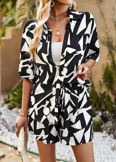 Loose Shirts and Shorts Printed Two-piece Suit