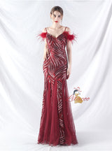 Spaghetti Straps Mermaid Sequins Tulle Prom Dress