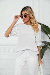 Solid Color Round Neck Loose Chiffon Top