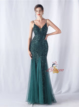 Mermaid Sequins Tulle Spaghetti Straps Prom Dress