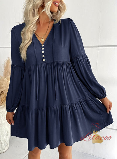 Casual Short Loose V-neck Dress