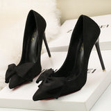 High Heel Pointed Suede Bow Shoes