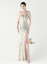 Mermaid Sequins Spaghetti Straps Split Prom Dress