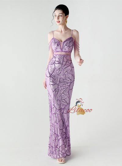 Spaghetti Straps Beading Sequins Prom Dress