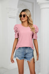 Solid Color Round Neck Pleated Loose T-shirt