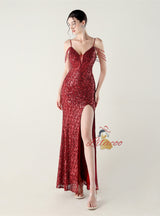 Mermaid Sequins Spaghetti Straps Beading Prom Dress