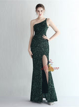 Mermaid Sequins One Shoulder Split Prom Dress
