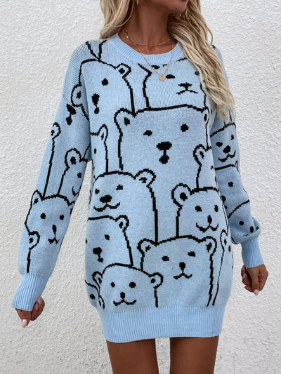 Printed Round Neck Knitted Pullover Sweater