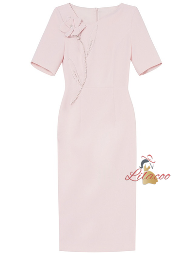 Fuchsia Short Sleeve Beading Mother Of The Bride Dress