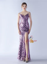 Mermaid Sequins Spaghetti Straps Split Prom Dress