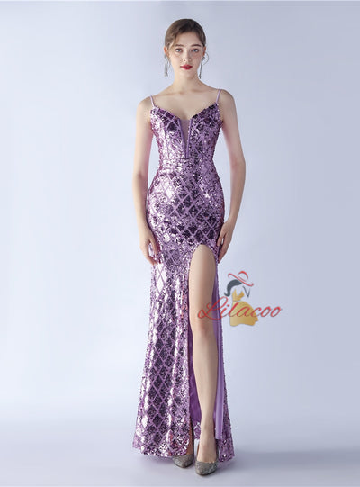 Mermaid Sequins Spaghetti Straps Split Prom Dress