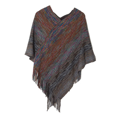 V-neck Pullover Cloak Fringed Knit Shawl
