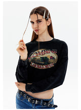 Retro Slim Short Round Neck Long Sleeve T-shirt