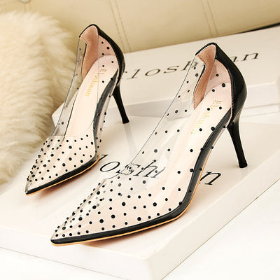 Pointed Rhinestone Transparent Stiletto Heels