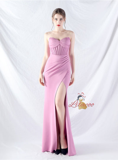 Mermaid Strapless Pleats Split Prom Dress