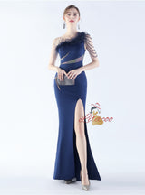 One Shoulder Split Beading Prom Dress