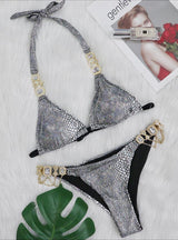 Crystal Diamond Chain Gilded Snake Strap Bikini
