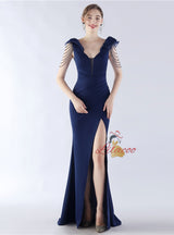 V-neck Mermaid Beading Split Prom Dress