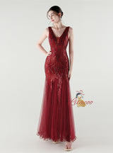 Mermaid Tulle Sequins V-neck Prom Dress